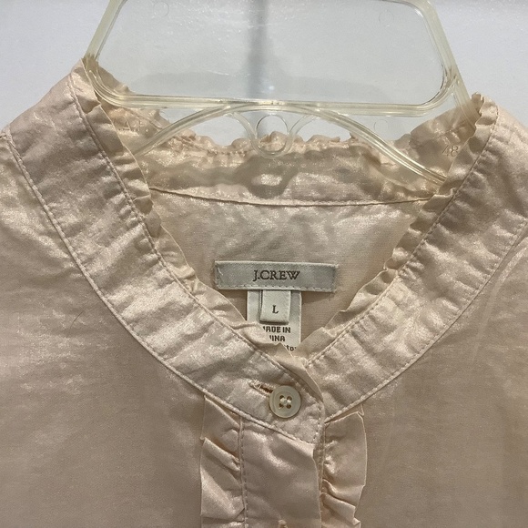 J CREW Light peach lame ruffled collar shirt Large - Picture 2 of 10